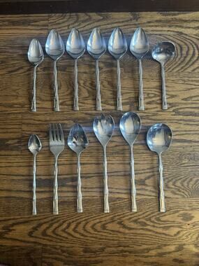 Sunshine Exotic Bamboo Royal Suprema 13 Pc Serving Set and Spoons Vintage Korea